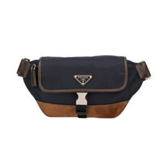 Prada Shoulder Bag TESSUTO CAMOSCIO Navy Blue V CAFFE - Picture 1 of 8